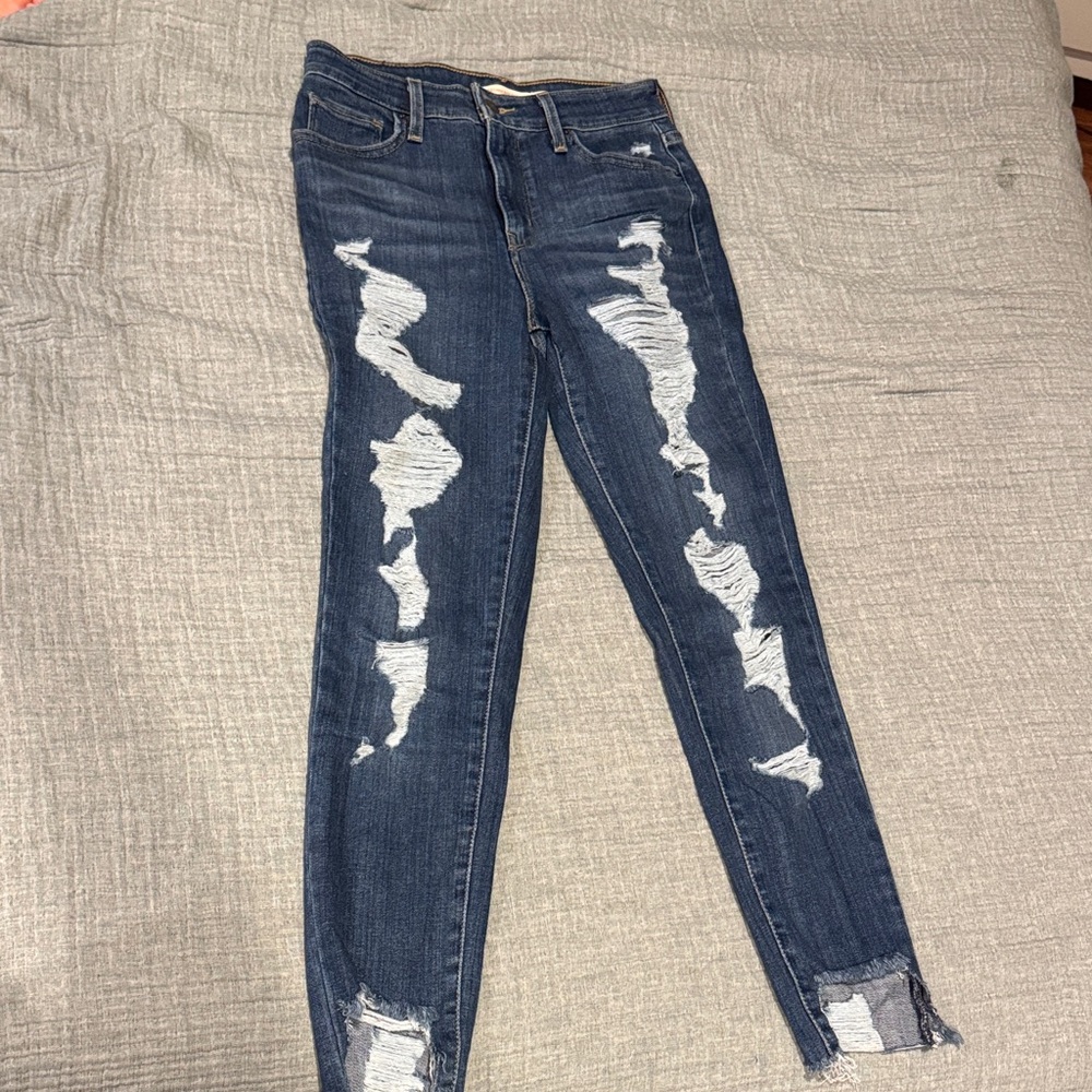 Trendy Ripped Skinny Jeans in Dark Blue
